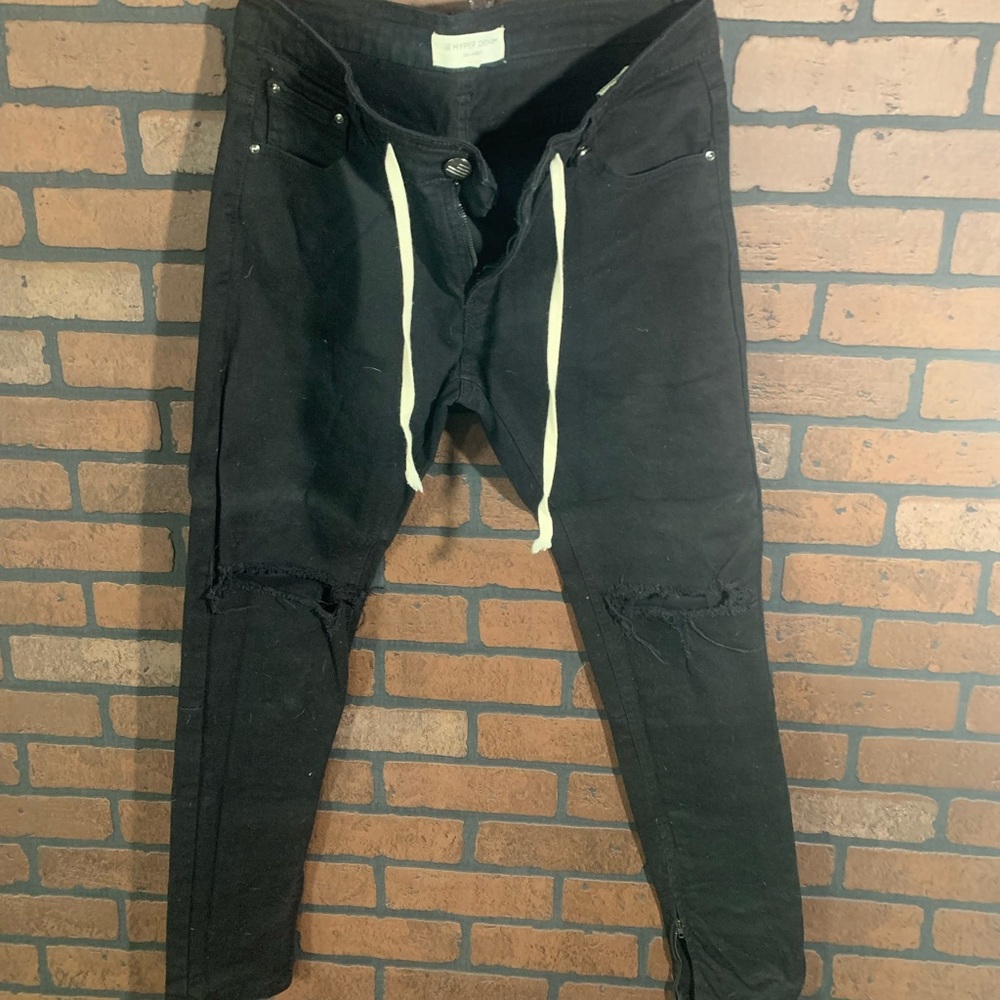 Men's Black Jeans with Drawstring